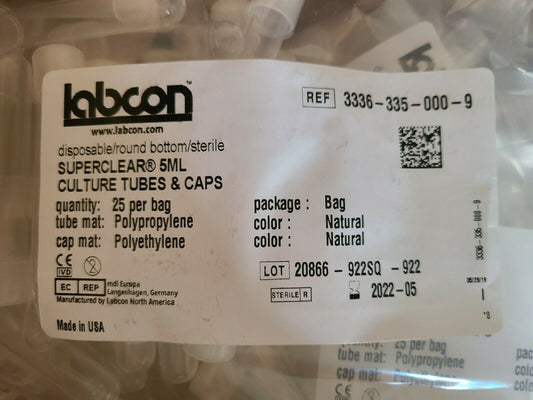 LABCON SUPERCLEAR 5mL Culture Tubes & Caps (Polypropylene / Polyethylene) 25/pk